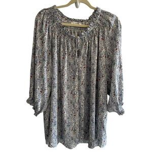 Rose & Olive Blue Green Floral Blouse Top Women’s Plus Size 2X Boho Silky Summer